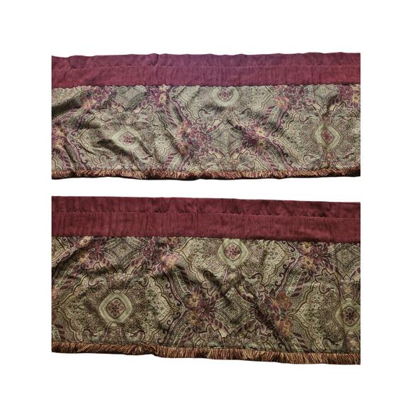 2 JCPenney Chris Madden Faux Suede Paisley Fringe Gold Bronze Valances 87"x18.5" - Picture 6 of 10